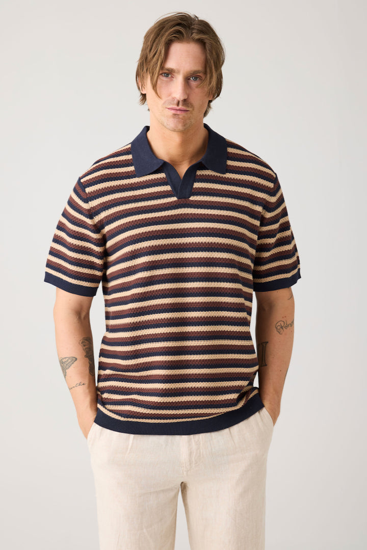STRIPED Knitted Polo brown stripe KCA