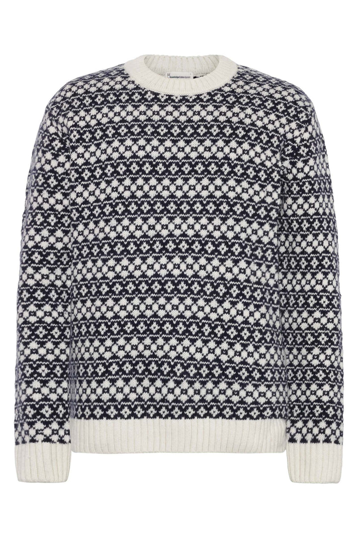 LAMBSWOOL Crew Neck Knit blue stripe