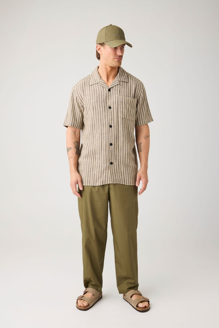 LINEN-MIX Shirt green stripe