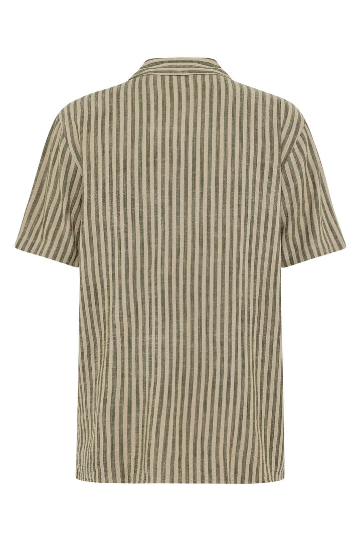LINEN-MIX Shirt green stripe