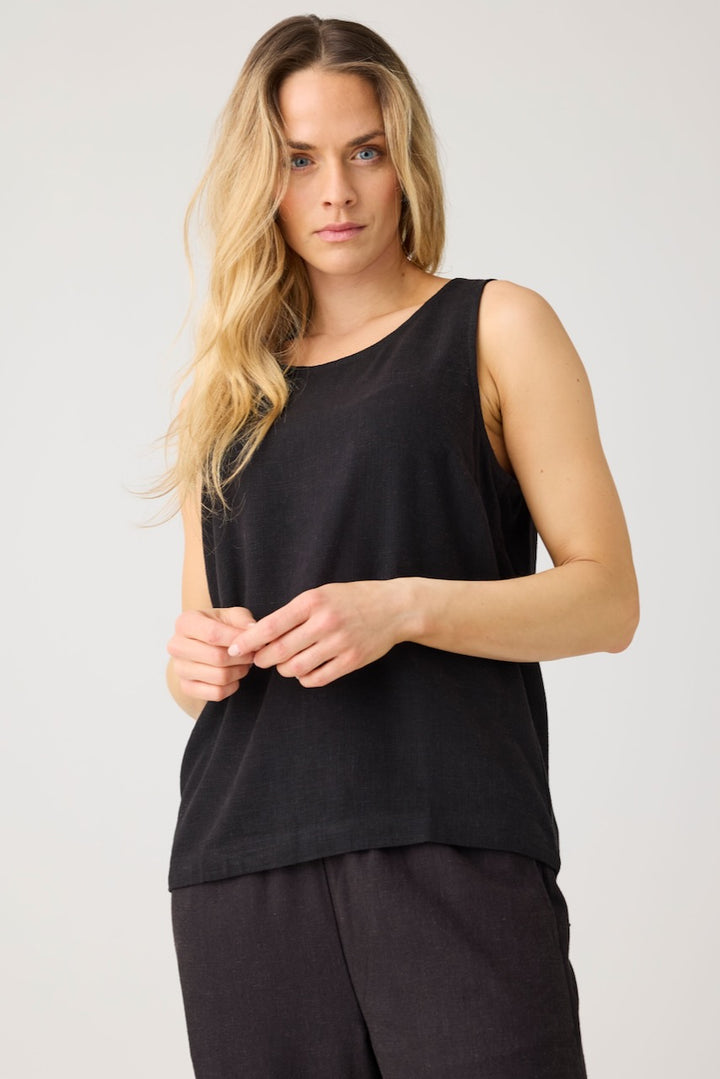 LINEN-MIX Top black jet KCA
