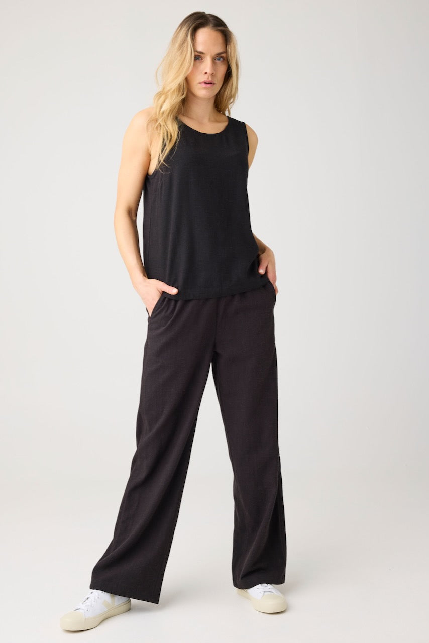 LINEN-MIX Top black jet KCA
