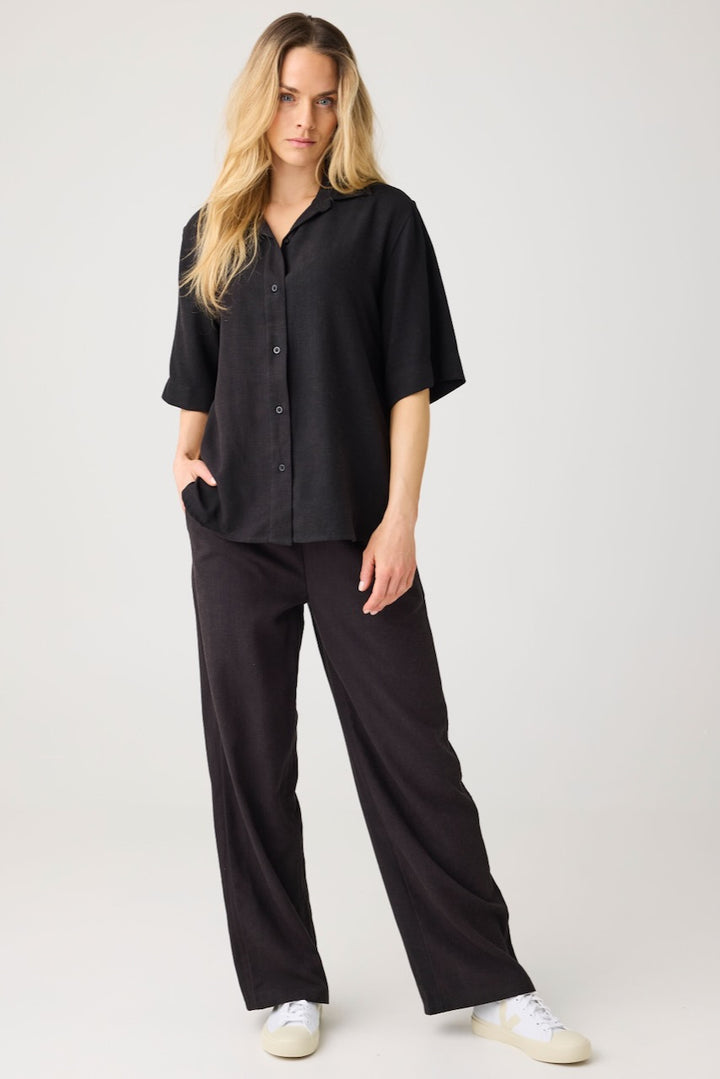 POSEY Wide Linen-Mix Pants black jet KCA