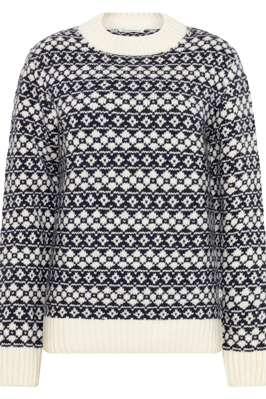 LAMBSWOOL Crew Neck Knit blue stripe