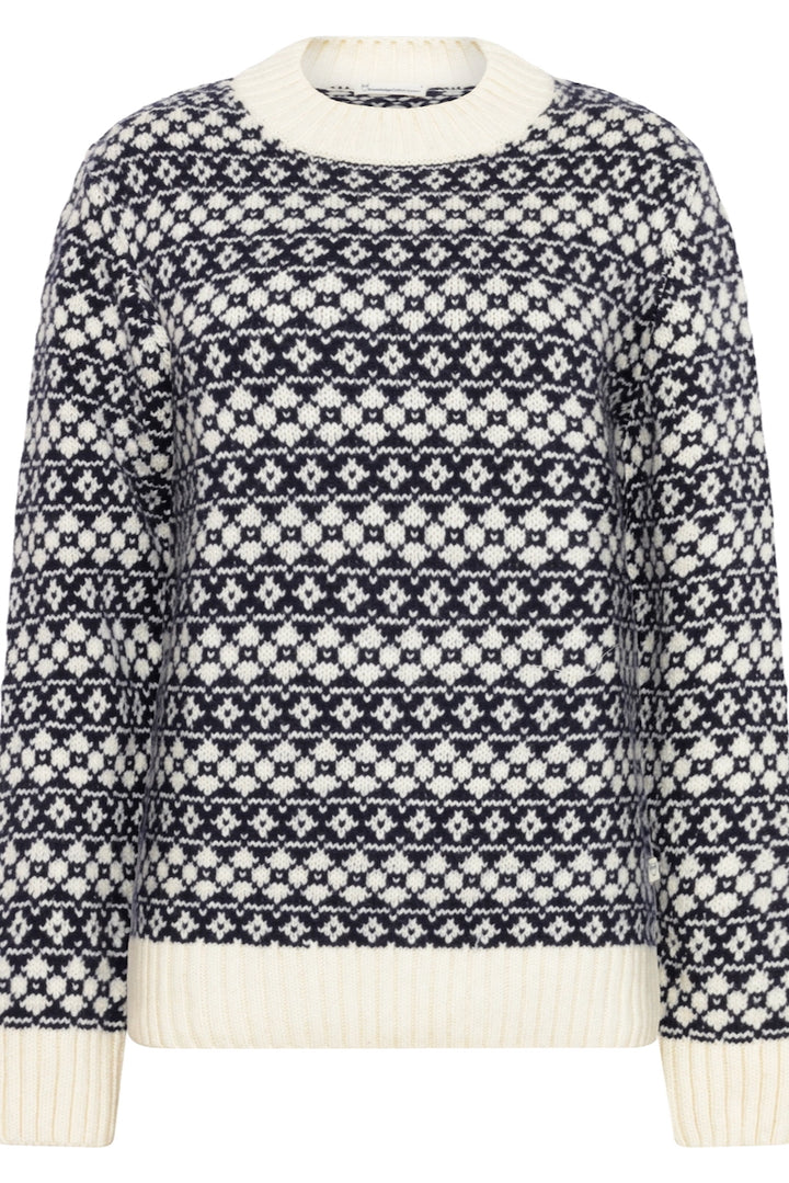 LAMBSWOOL Crew Neck Knit blue stripe