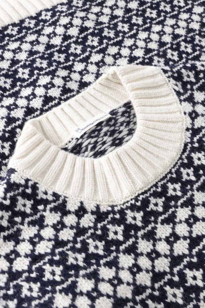 LAMBSWOOL Crew Neck Knit blue stripe