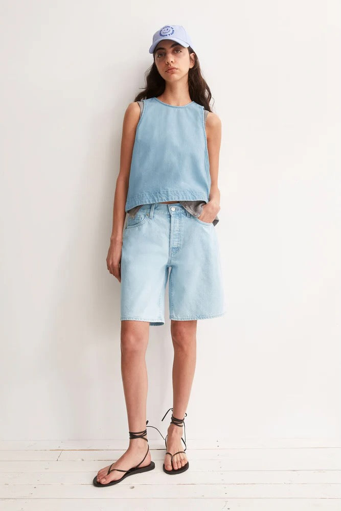 THALINAA Mid Waist Denim Shorts barrea