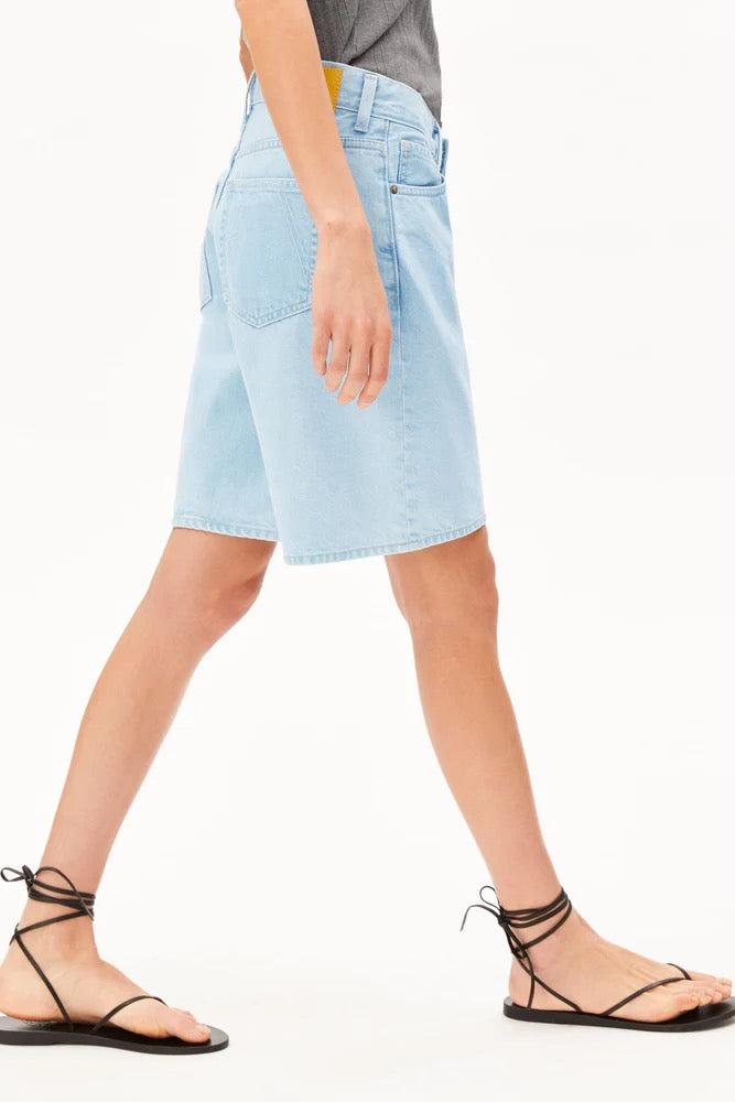 THALINAA Mid Waist Denim Shorts barrea