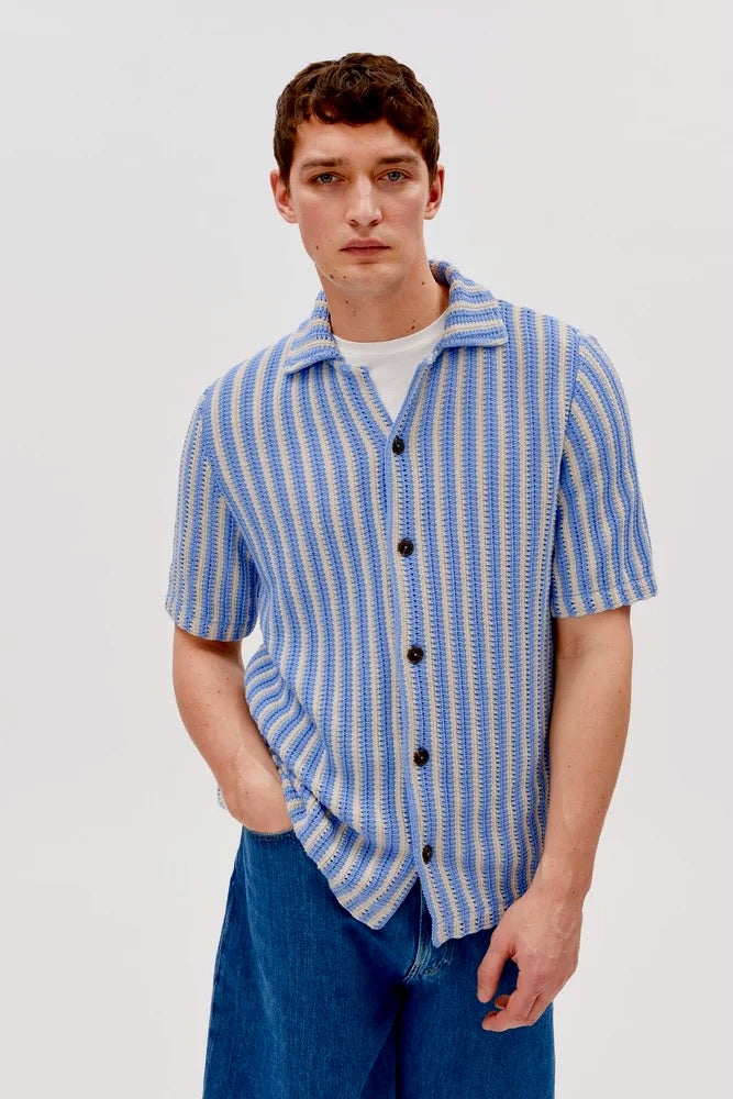 STRIPED Knit Poloshirt pure wedgwood