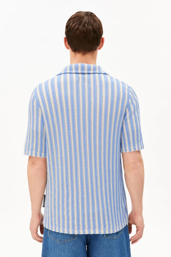 STRIPED Knit Poloshirt pure wedgwood