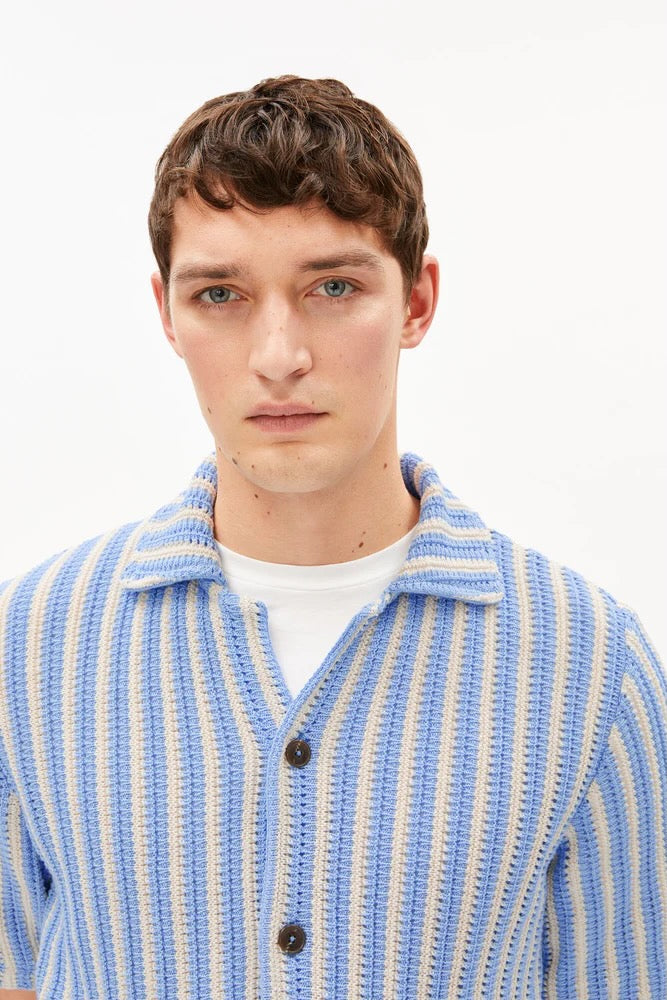 STRIPED Knit Poloshirt pure wedgwood