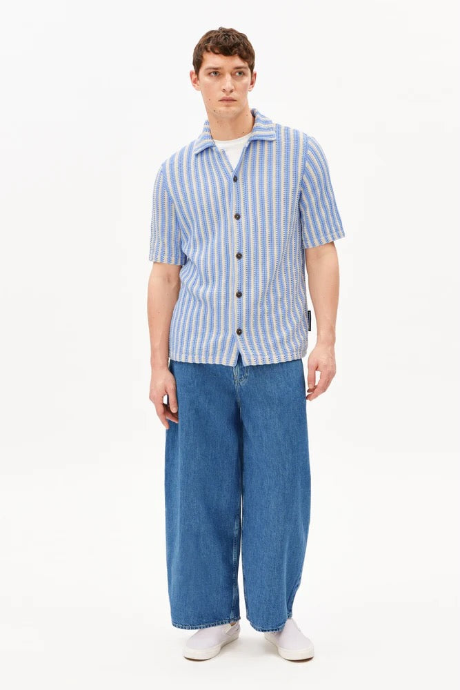 STRIPED Knit Poloshirt pure wedgwood