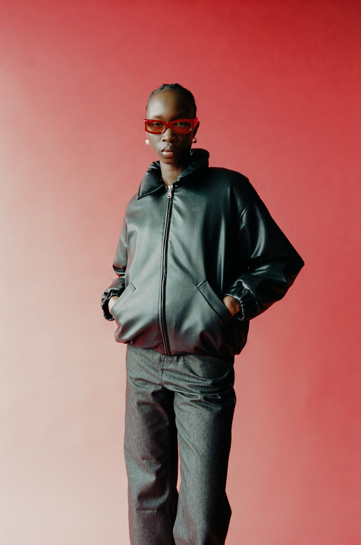 BOMBER Faux Leather black