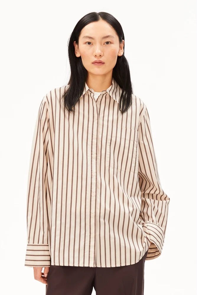 STRIPE Loose Shirt Blouse oatmilk claystone