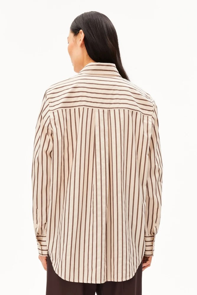 STRIPE Loose Shirt Blouse oatmilk claystone