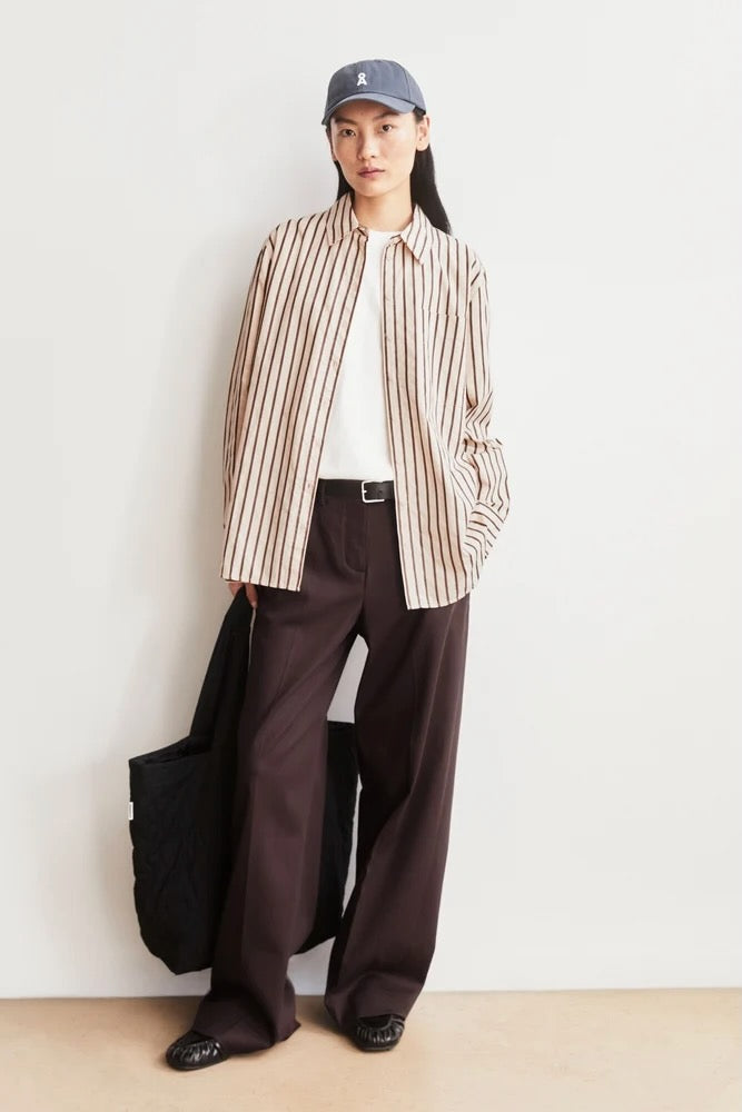 STRIPE Loose Shirt Blouse oatmilk claystone