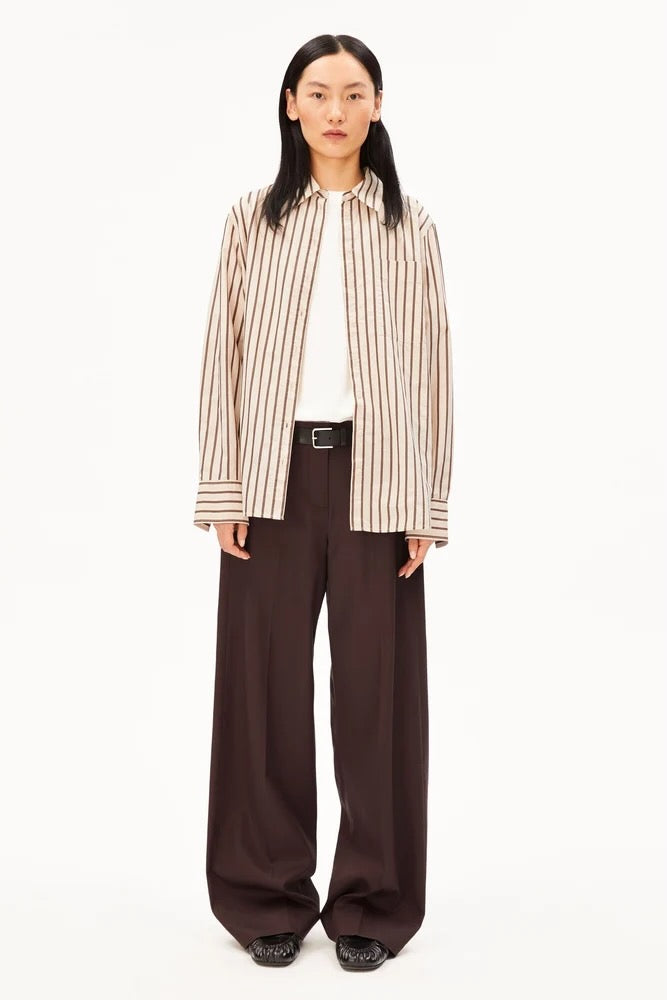 STRIPE Loose Shirt Blouse oatmilk claystone