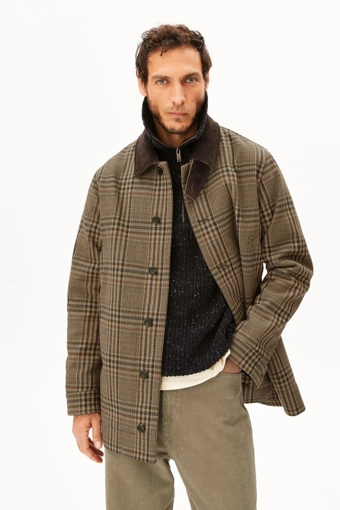 CHECK Wool Blend Coat claystone