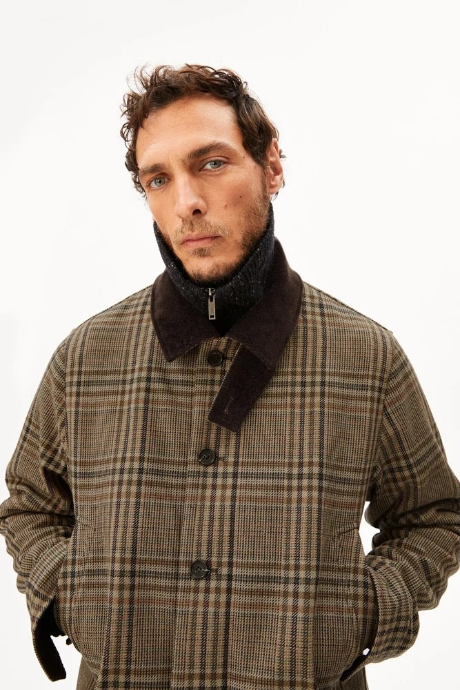 CHECK Wool Blend Coat claystone