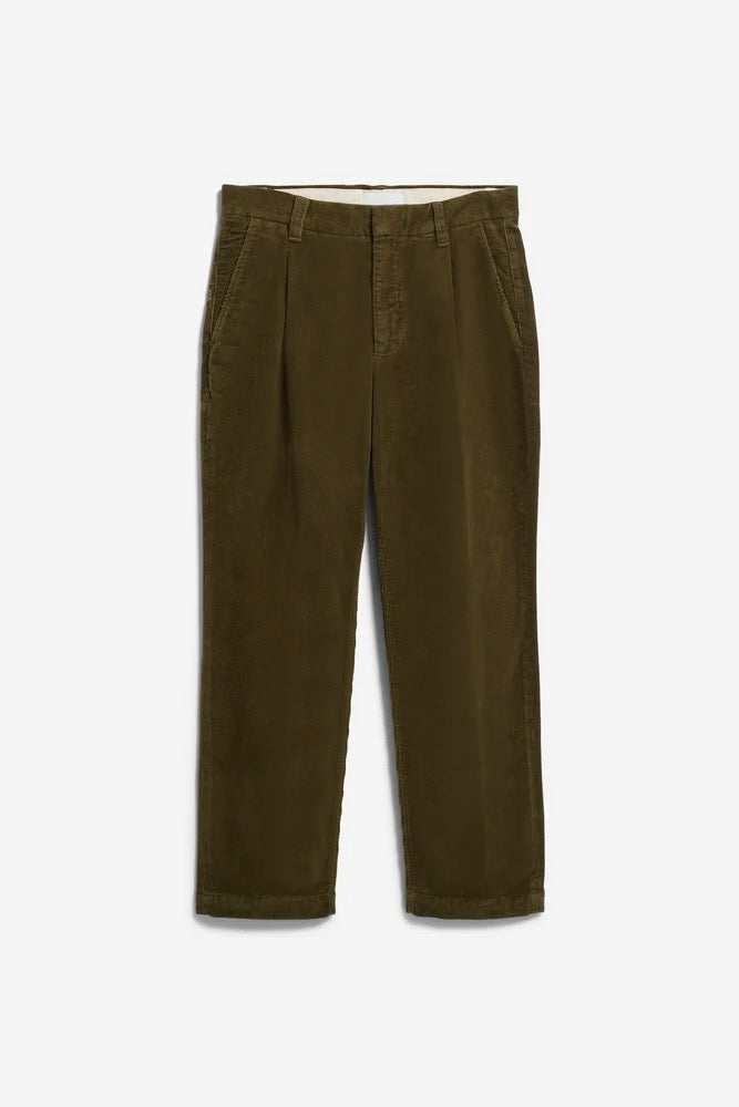 TAAMIR Corduroy Pleated Pant dark earth
