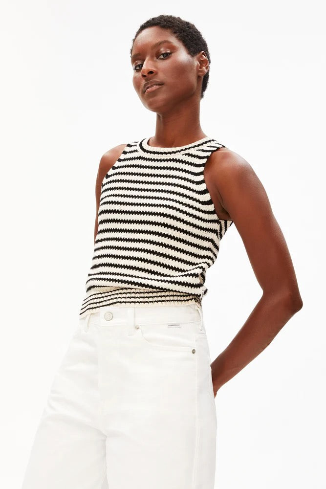STRIPE Knit Top undyed black