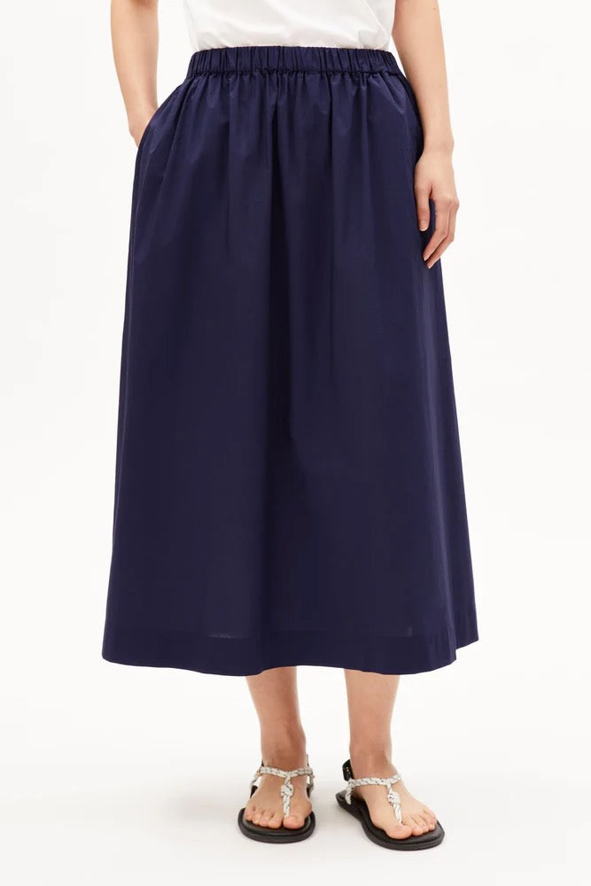 POPLIN A-Line Midi Skirt tinted navy