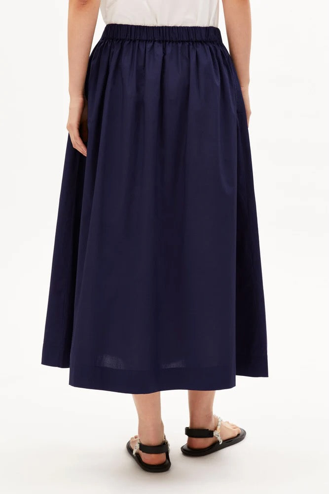 POPLIN A-Line Midi Skirt tinted navy