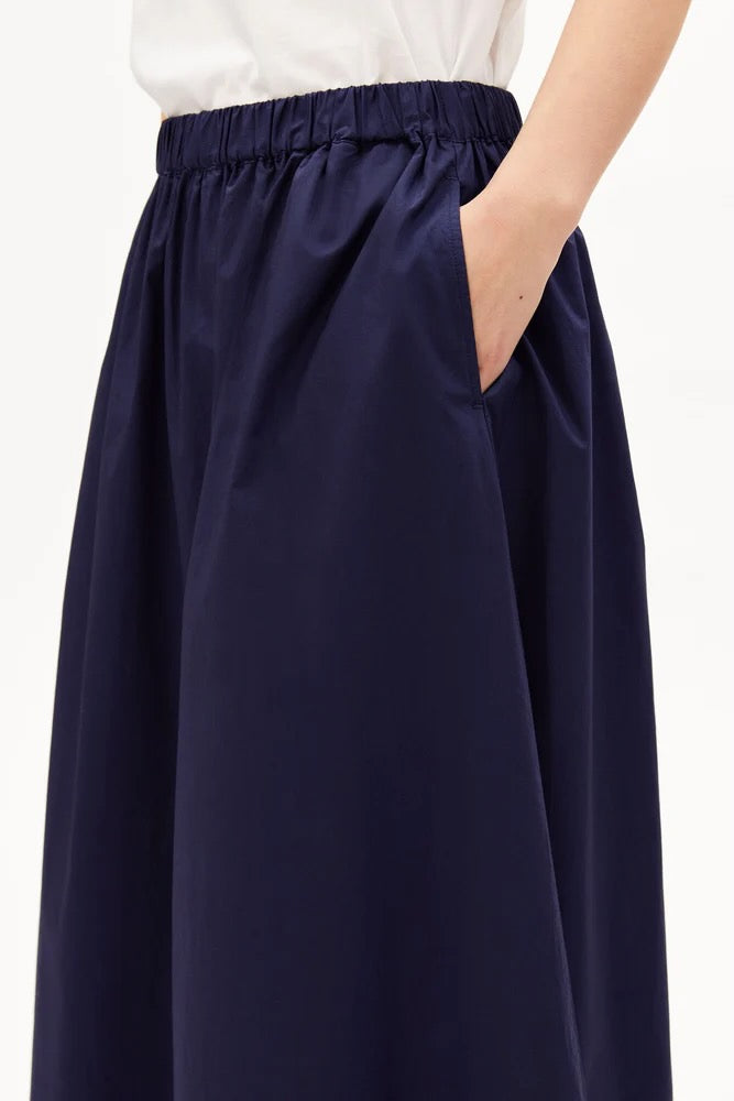 POPLIN A-Line Midi Skirt tinted navy