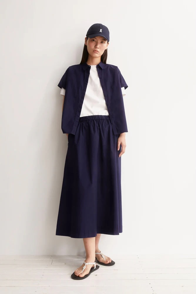 POPLIN A-Line Midi Skirt tinted navy