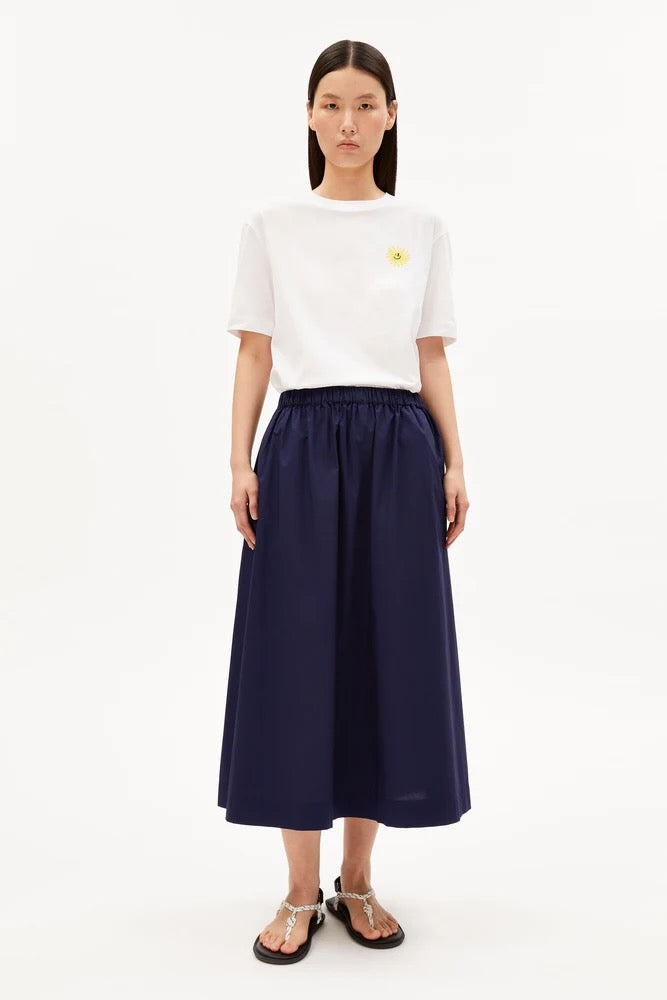 POPLIN A-Line Midi Skirt tinted navy