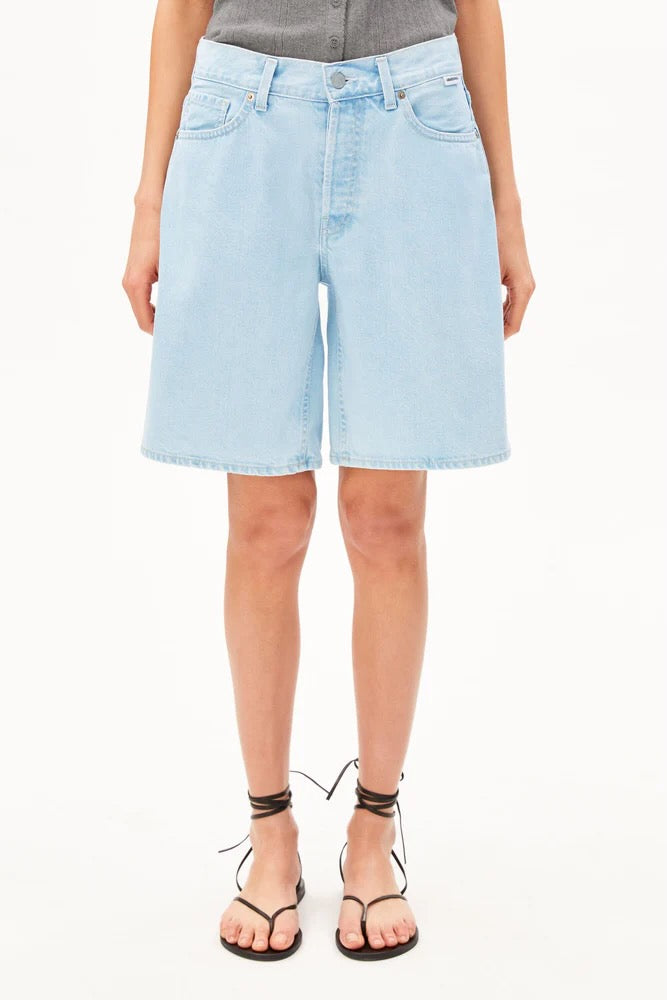 THALINAA Mid Waist Denim Shorts barrea
