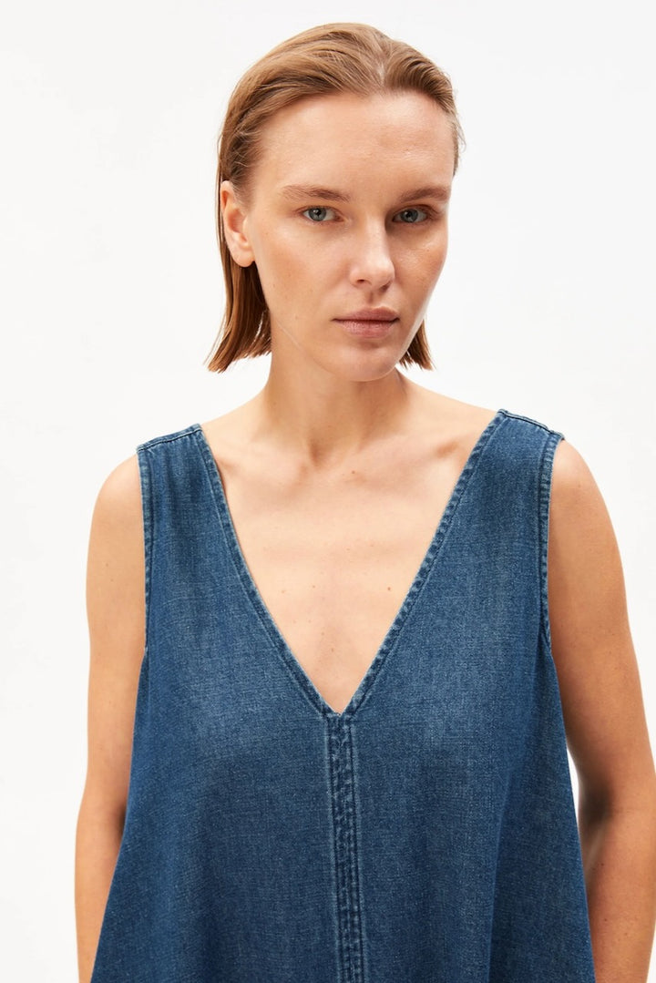DENIM V-Neck Midi Dress eau