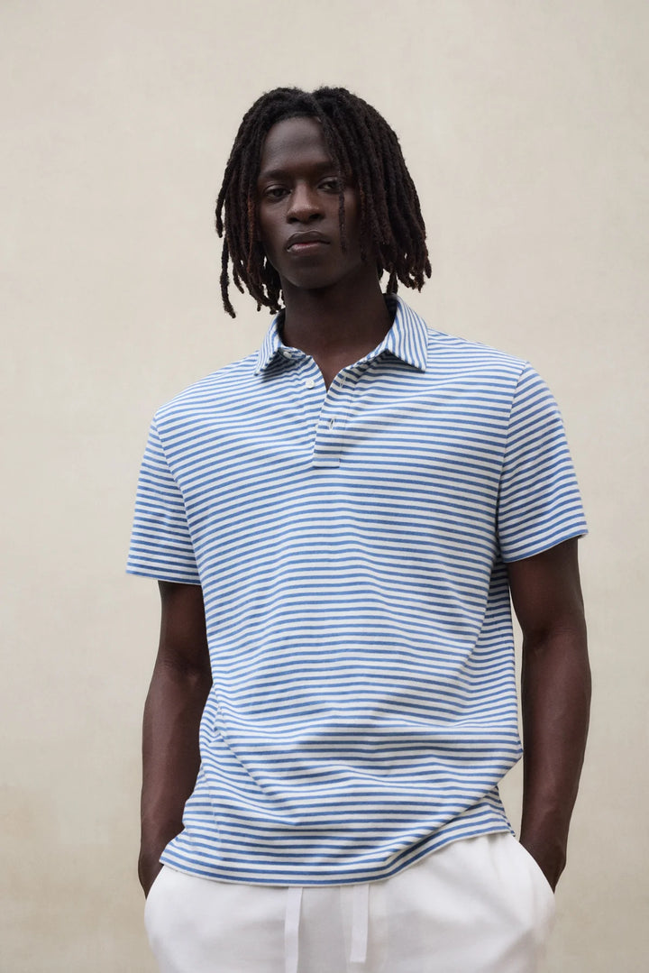 LOGAN Polo ecru blue stripes