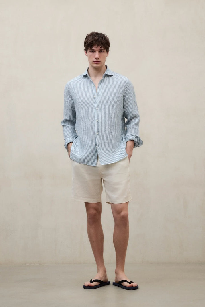 Linen Stripes Shirt white green