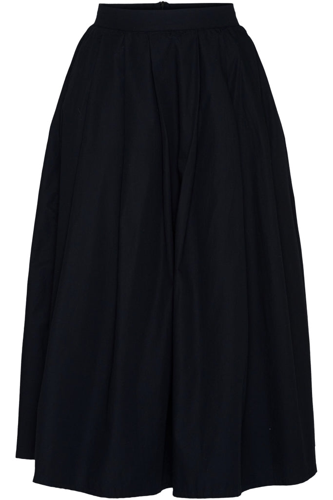 POPLIN Pleated Mid-Length Skirt black jet