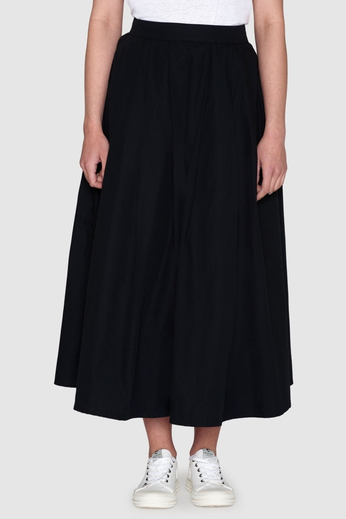 POPLIN Pleated Mid-Length Skirt black jet