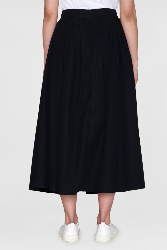 POPLIN Pleated Mid-Length Skirt black jet