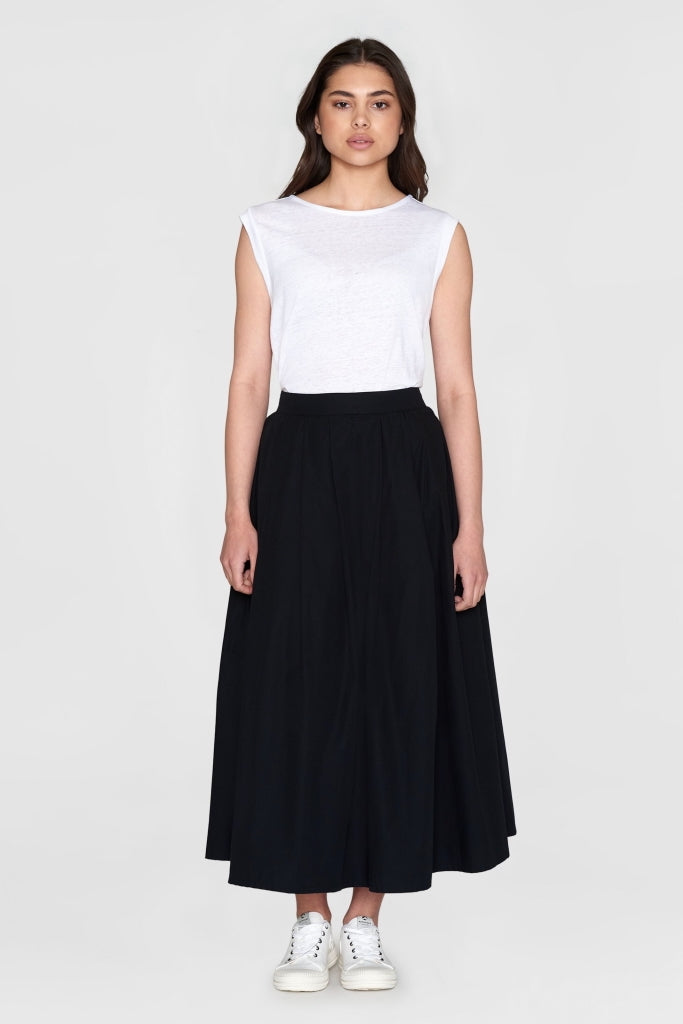 POPLIN Pleated Mid-Length Skirt black jet