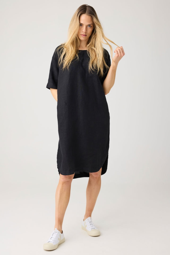 LINEN T-Shirt Dress black jet