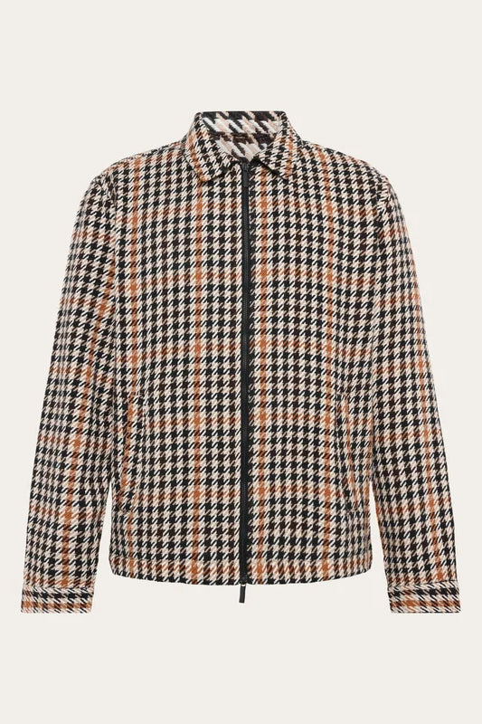 HOUNDTOOTH Zip Overshirt dark brown check