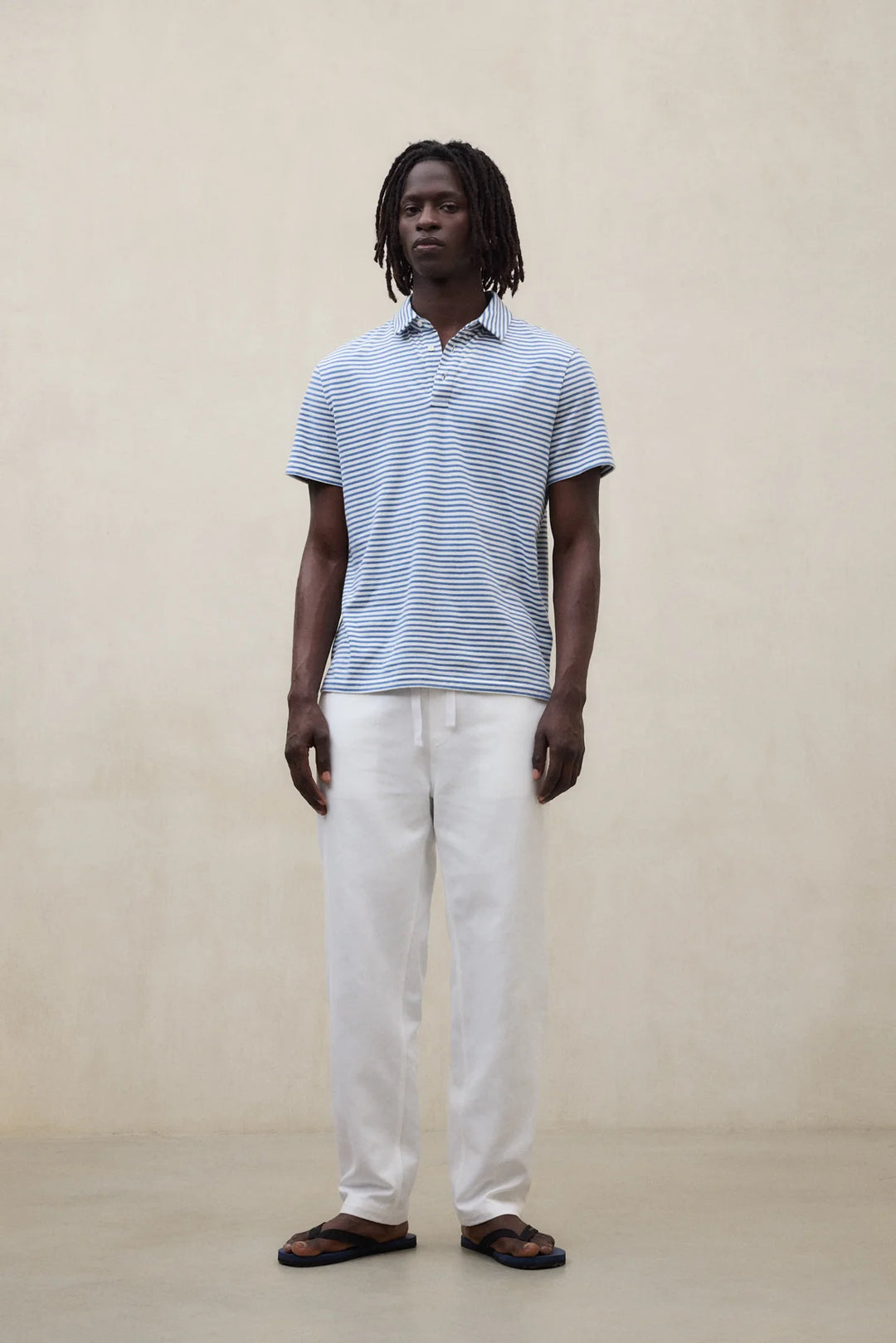 LOGAN Polo ecru blue stripes