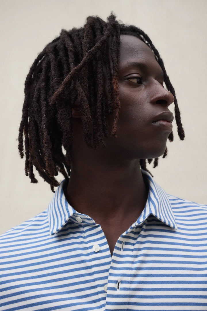 LOGAN Polo ecru blue stripes