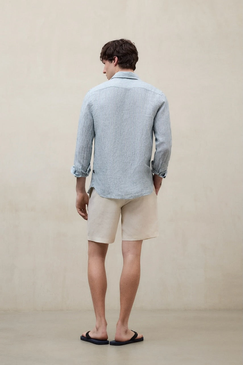 Linen Stripes Shirt white green