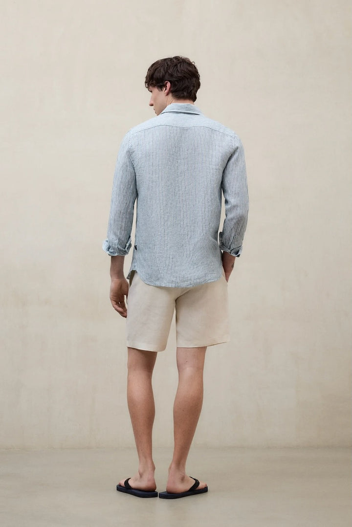 Linen Stripes Shirt white green