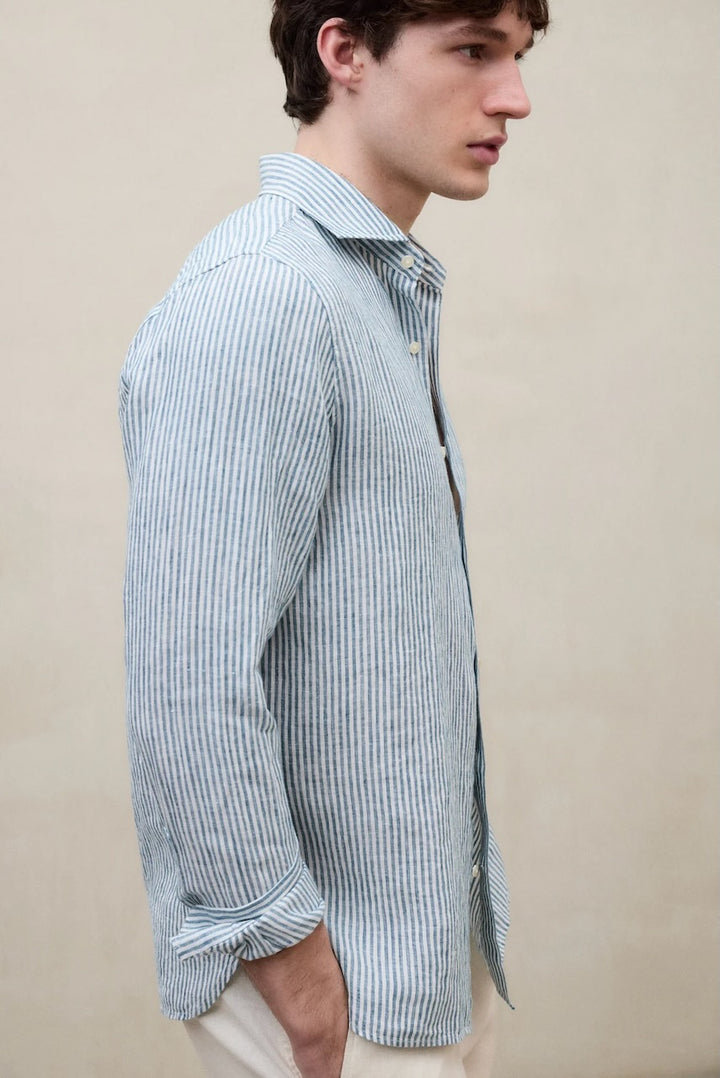Linen Stripes Shirt white green