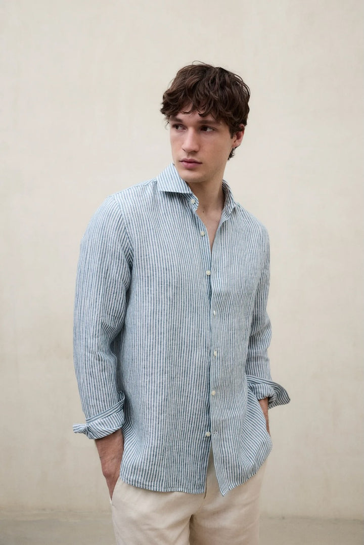 Linen Stripes Shirt white green