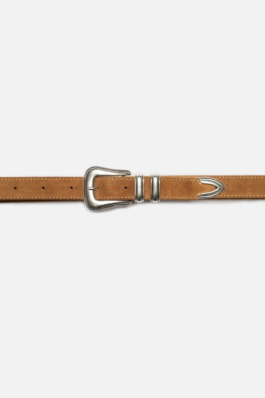 WESTERN Suede Silver Belt tobacco