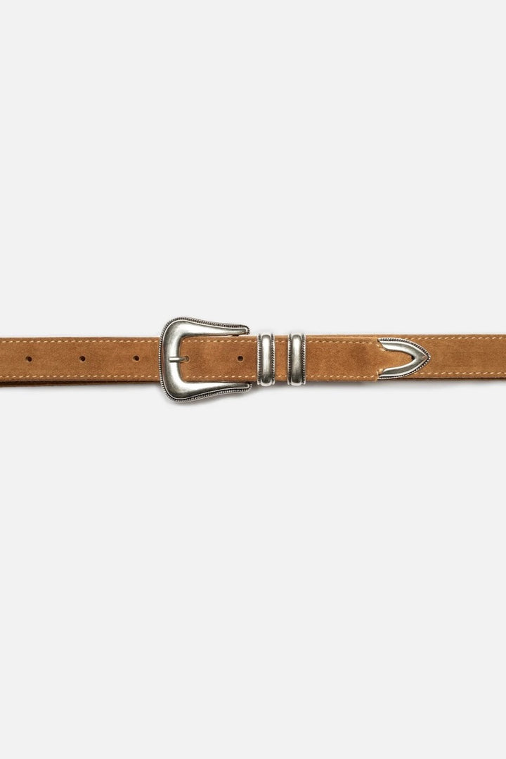 WESTERN Suede Silver Belt tobacco
