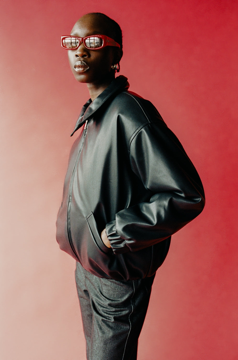 BOMBER Faux Leather black