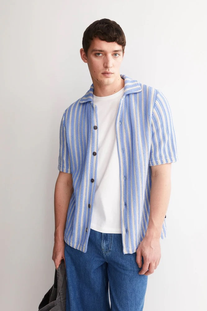 STRIPED Knit Poloshirt pure wedgwood